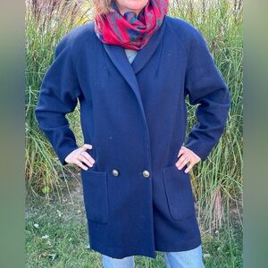 Vtg Stephanie Mathews Wm Sz 10 Coat Jacket Navy Blue Classic Wool Made In USA